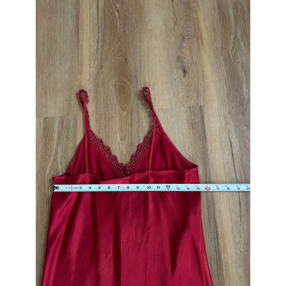 Vintage‎ 80s Burgundy Satin Lace Trim Slip babydoll Nightgown Chemise Dress - Picture 6 of 7